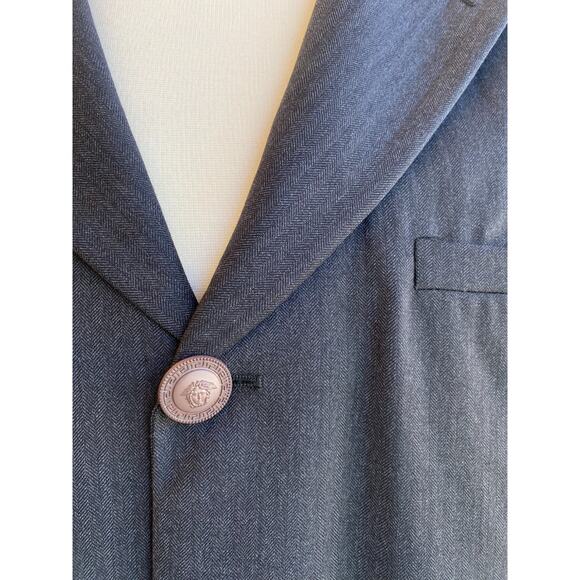 Vtg Gianni Versace Blazer Mens Gray Herringbone Notch Lapel Jacket 52 US 44/46R - Picture 3 of 9